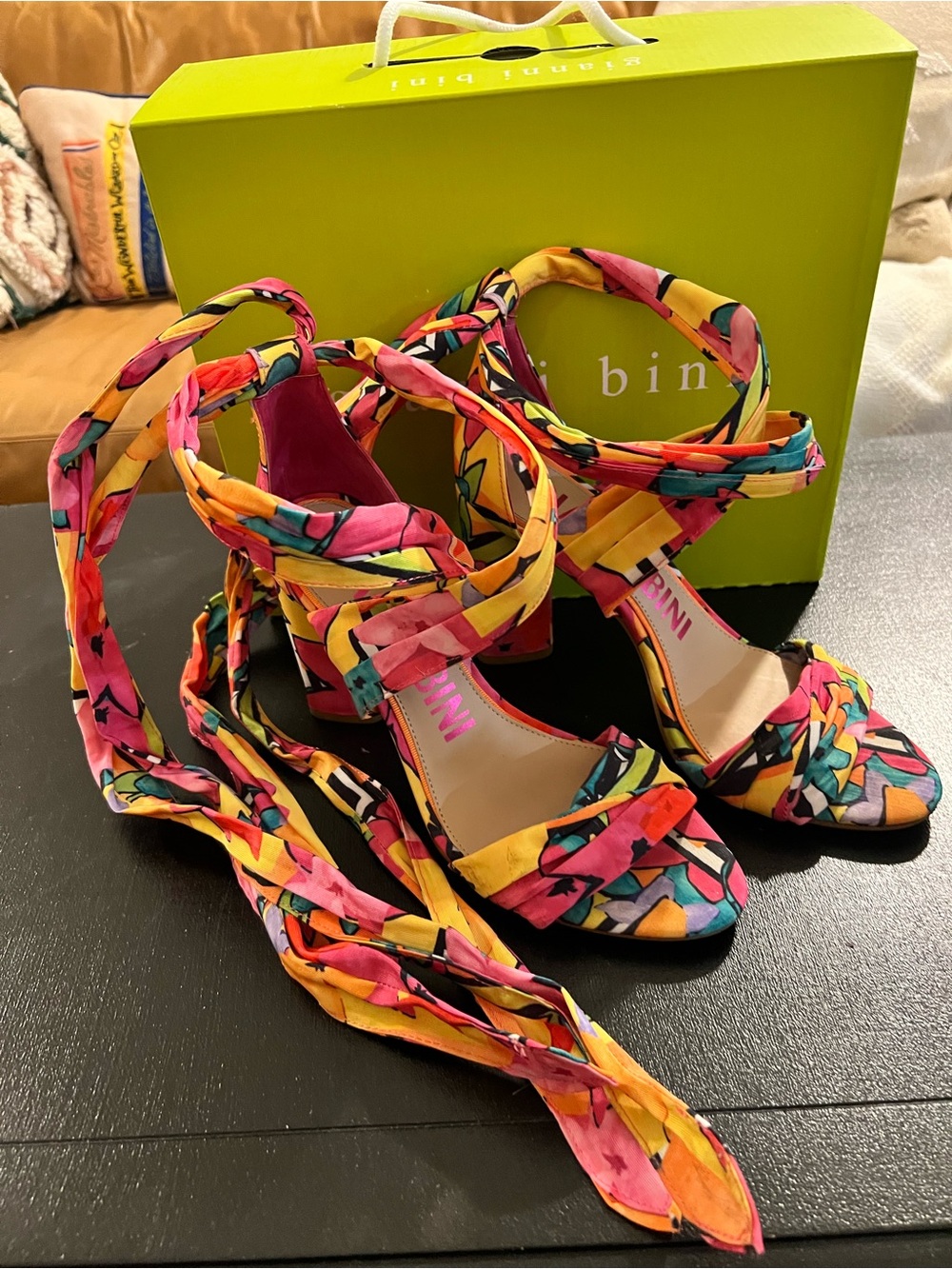 Gianni Bini Astraahh Floral Abstract Print Ankle Wrap Sandals